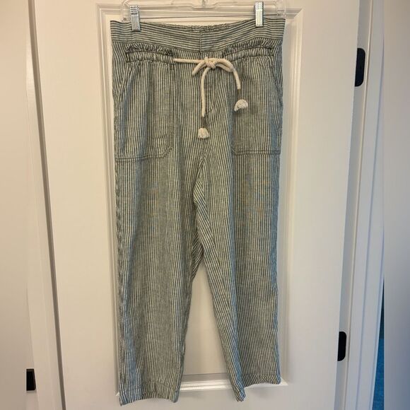 ANTHROPOLOGIE Seashore Linen Pants Green White Stripe Women’s Size Small - Picture 5 of 9